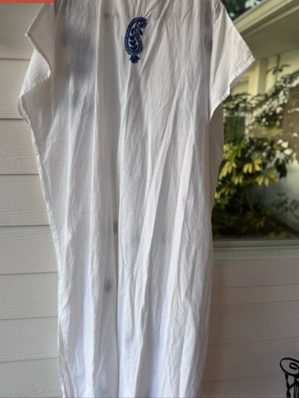 Seyva Caftan Maxi Dress Blue Embroidered White Cotton - One Size Gently worn. - Picture 4 of 9